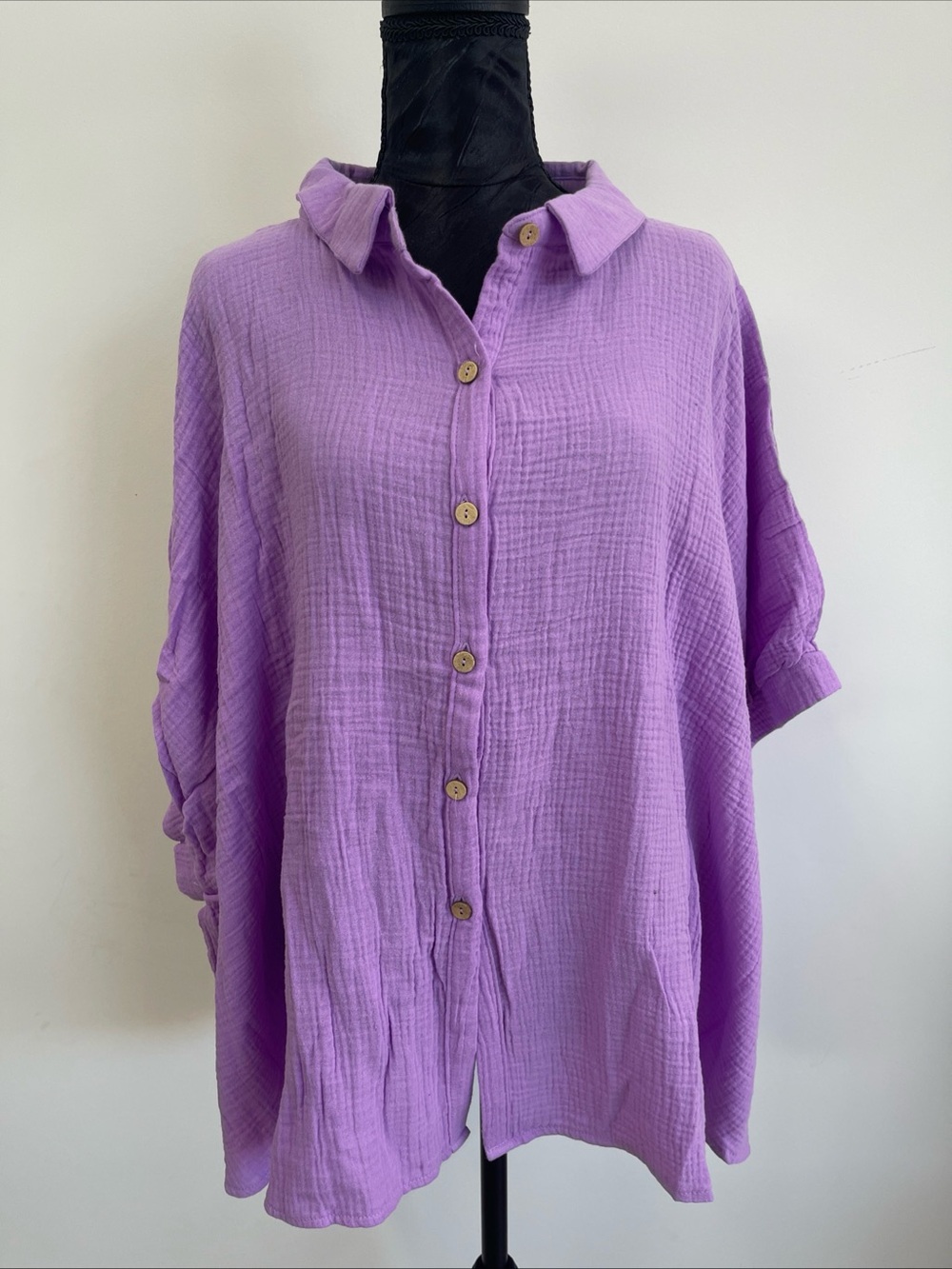 Zenana Outfitters Lavender Button-Front Relaxed Gauze Shirt